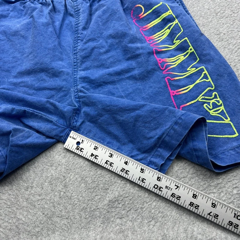 VTG Jimmy'Z Shorts Mens Medium Blue Neon Graphic Skater Surf Elastic Waist Beach